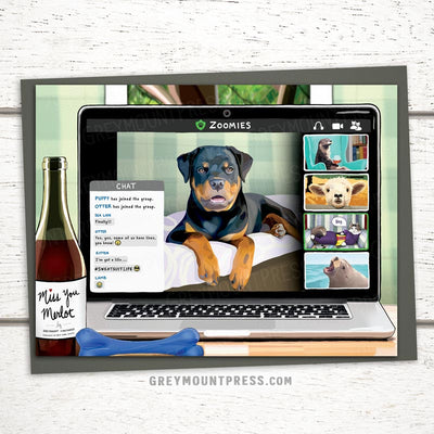 Funny greeting card zoom meeting. Funny Zoomies Card with animals.