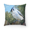 Bird throw pillow featuring a hand-sketched tufted titmouse, gifts for bird lovers, unique throw pillow