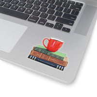 Sticker for bookworms. Tea and books sticker. Vinyl sticker.