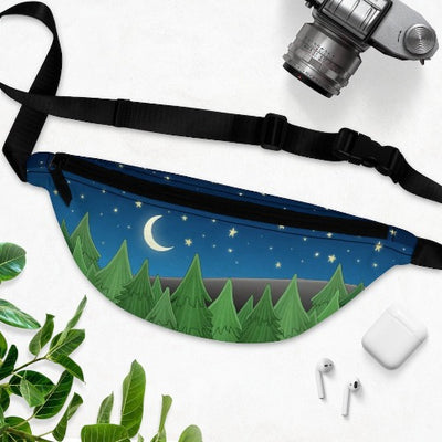 Forest Fanny Pack. Fanny pack with forest design, trees, and night sky.