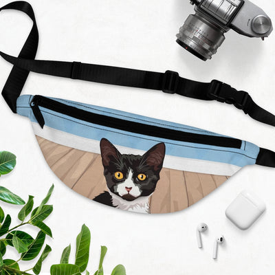 tuxedo cat fanny pack, slim fanny pack, flat fanny pack