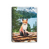 Animal Fox Notebook. Spiral bound notebook with fox design on the cover. Forested scene with snow falling and a fox sitting atop a log.