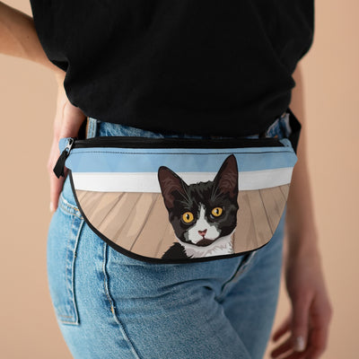 tuxedo cat fanny pack, slim fanny pack, flat fanny pack